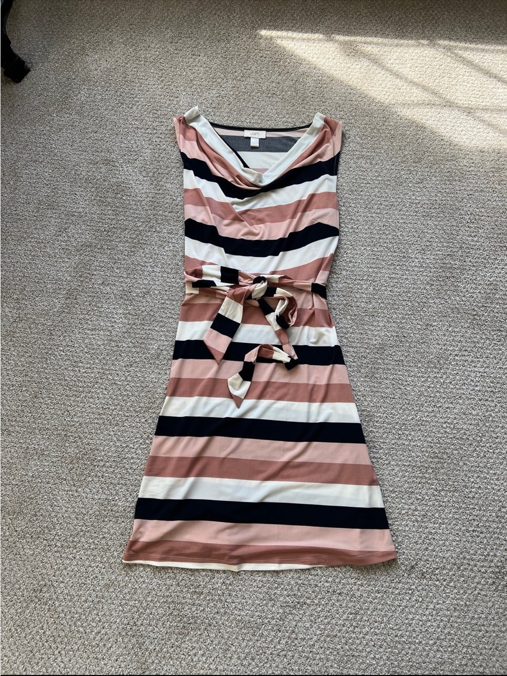 Ann Taylor LOFT Striped Sleeveless Belted Knee-Length Dress